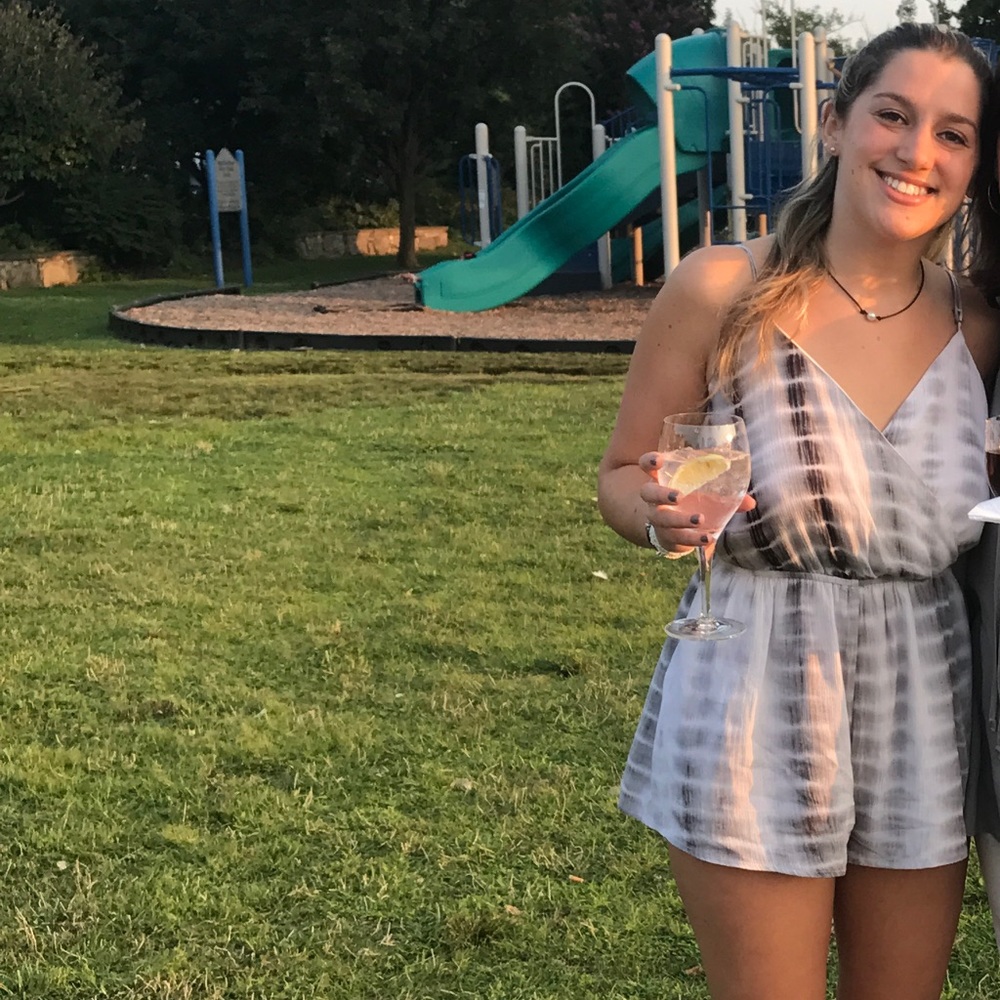 Grey and white deep neck and back romper